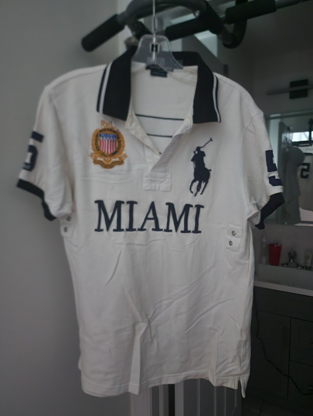 Ralph Lauren White Polo with Navy Trim and Miami Embroidery - Picture 3 of 5